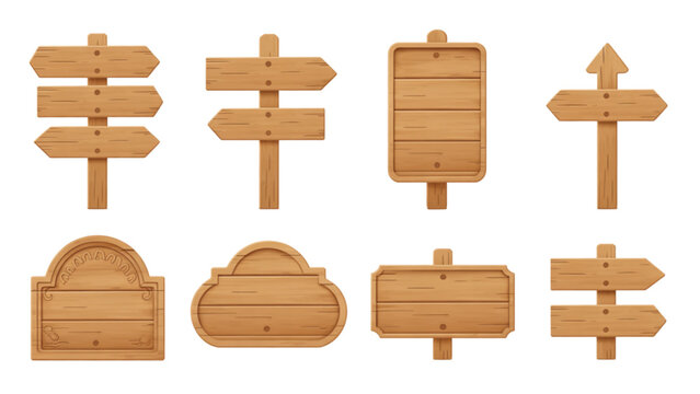 Set of various wooden signboards and directional pointers with different shapes and rustic textures Vector