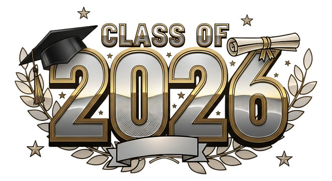 Class of 2026 Graduation Logo with Cap, Isolated on transparent background