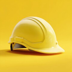 Fototapeta premium Bright yellow construction helmet on a solid yellow background, ideal for safety awareness imagery