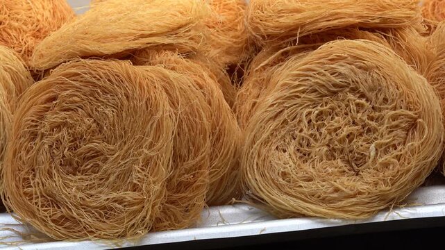 Traditional shredded phyllo dough for kunafa dessert
