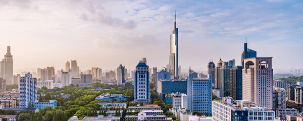 Naklejka premium Twilight Scenery of City Skyline in Nanjing, Jiangsu Province, China 