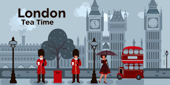 London tea time iconic landmarks guards and a classic red bus
