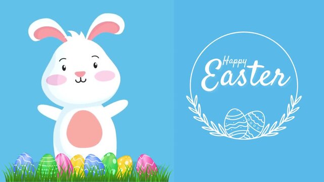 Happy Easter Blue White Cartoon Illustrated Greeting Video