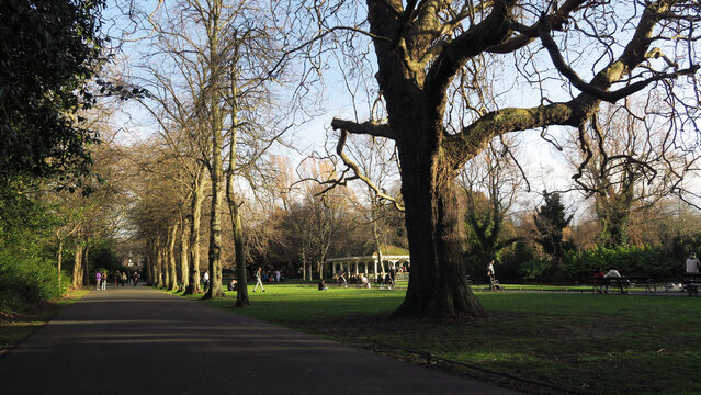 Dublin, Ireland.  St. Stephen's Green is a garden square and public park located in the city centre. The current landscape of the park was designed by William Sheppard.