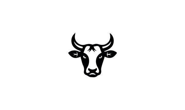 Black Cow Head Silhouette - Minimalist Bull Face Icon for Dairy Farm and Agriculture Logo Design