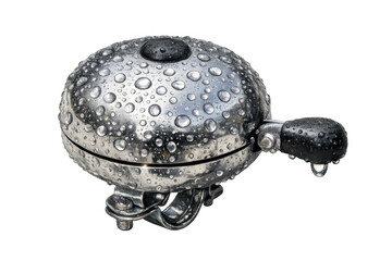 Fototapeta premium Wet bicycle bell showing water drops and chrome finish
