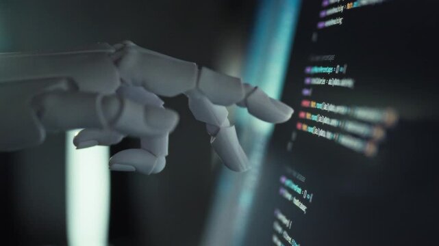 An AI-powered robotic system crafts code through complex algorithm generation, leveraging data artificial intelligence automated development, streamlining process precision recognition capabilities