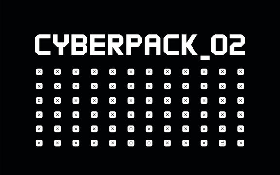Cyberpunk digital data pack icon set with glowing grid layout futuristic technology design dark background