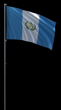 Guatemala flag waving on metal flagpole, vertical video with transparent background and alpha channel, seamless loop 3D rendering 4K