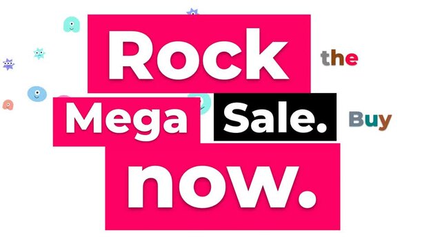 Dynamic Mega Sale Motion Graphic with colorful blocks and animated characters.