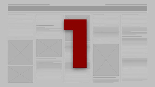 An animated colorful countdown timer on a stylized grey newspaper layout background