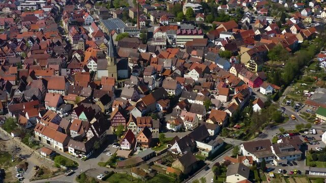 Aerial view beside the small town Eppingen in Germany on sunny day in autumn.