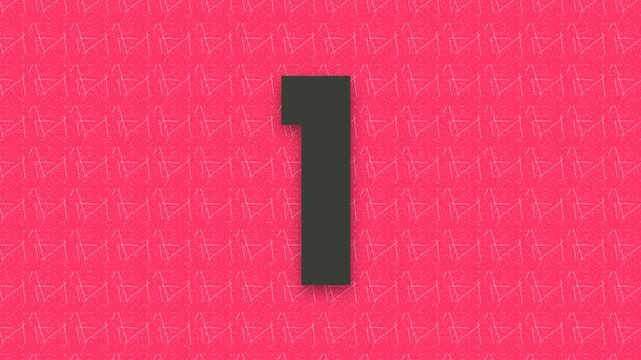 Animated colorful countdown timer from five to one against a pink patterned background