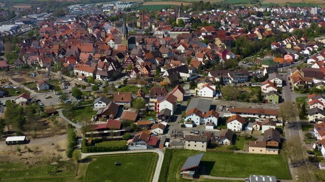 Aerial view beside the small town Eppingen in Germany on sunny day in autumn.