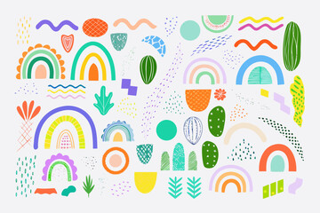 Obraz premium Colorful abstract shapes and patterns arranged on a white background