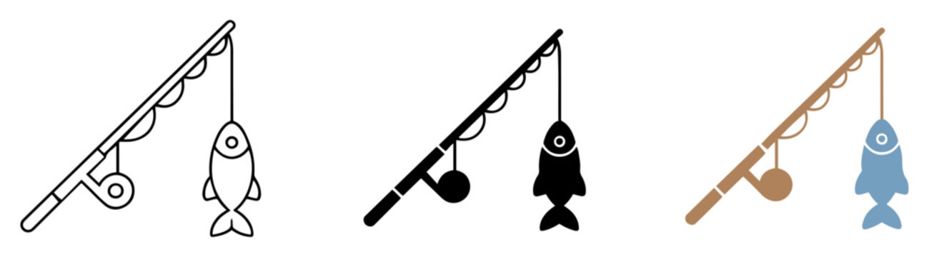 fishing rod icon set angler equipment