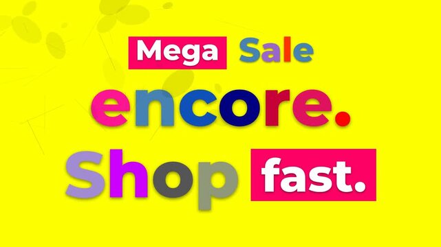 Mega Sale Motion Graphic featuring vibrant colorful text on a bright yellow background.