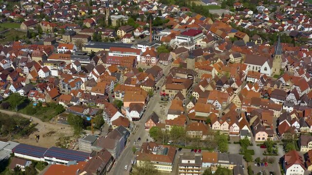 Aerial view beside the small town Eppingen in Germany on sunny day in autumn.