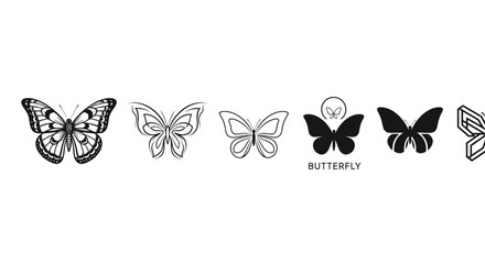 Obraz premium Diverse collection of butterfly vector icons, featuring various styles from intricate to minimalist designs