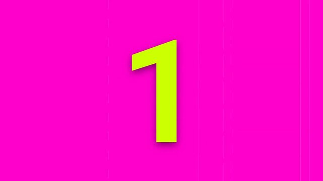 Animated colorful countdown timer from five to one on a vibrant pink background