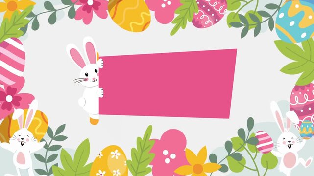Happy Easter White Pink Green Cute Illustrated Greeting Video