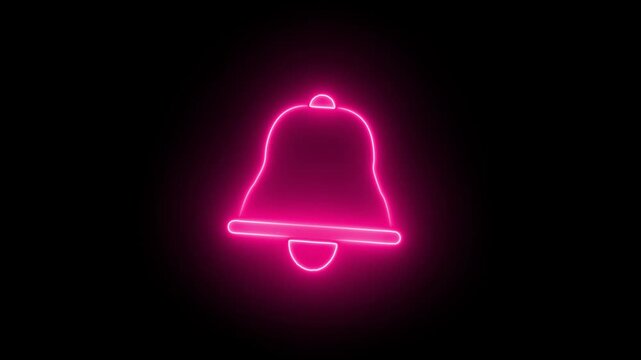 Notification neon icon. Alarm bell isolated on black background, neon line ringing bell icon. Glowing neon bell sign outline notification pictogram. Alarm symbol, service bell, handbell symbol,
