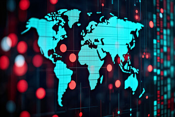 Glowing Cyan Map with Red Bokeh Lights global blue