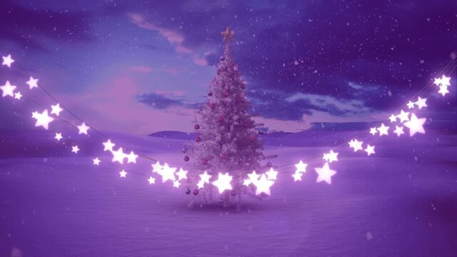 Animation of strings of glowing christmas fairy lights decoration and christmas tree