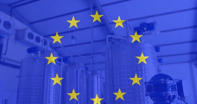 Animation of flag of eu over factory