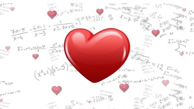 Animation of mathematical equations and molecule icon on white background