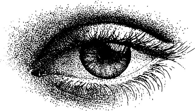 Sacred geometry eye in monochrome stippling for design and decoration