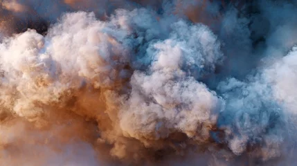 A cloud of thick, billowing vapor with wisps of blue and orange hues, resembling an explosion or atmospheric event © Hnf