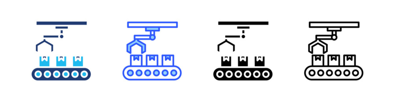 Assembly Line Multi Style Icon Set Vector 
