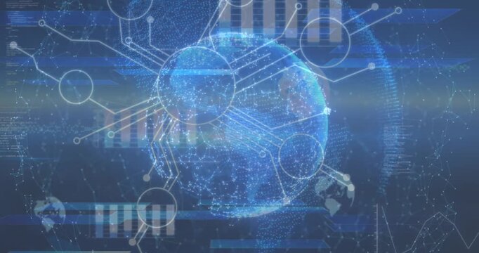 Animation of network of connections and data processing over globe