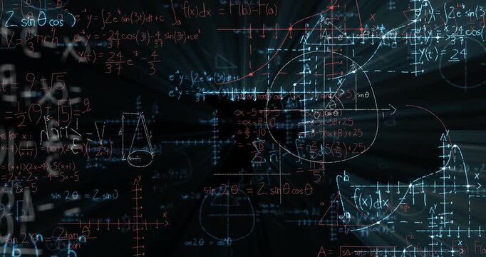Digital video with various mathematical formulas and geometric diagrams