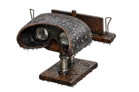 Vintage stereoscope viewer with raindrops on transparent background