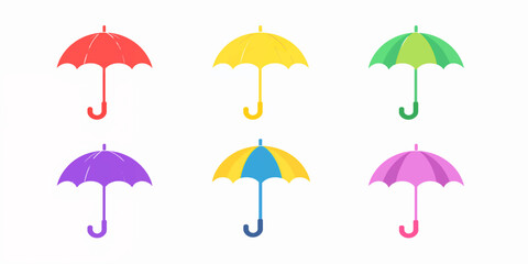 Fototapeta premium Set of colorful umbrellas in a fun rainy weather design with seamless pattern and bright sky theme