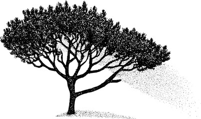 Naklejka premium Black and white tree illustration in stippling dotwork style for design use