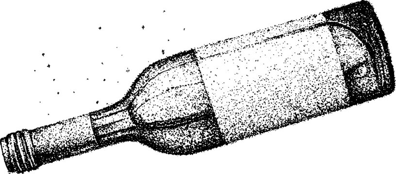 Wine bottle with sacred geometry halo in black and white stipple art for design and decor