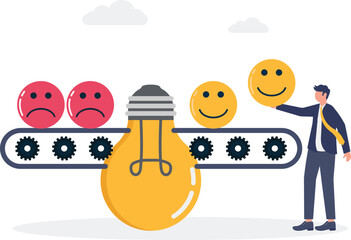 Naklejka premium Professional placing happy face emoticons on a conveyor belt
