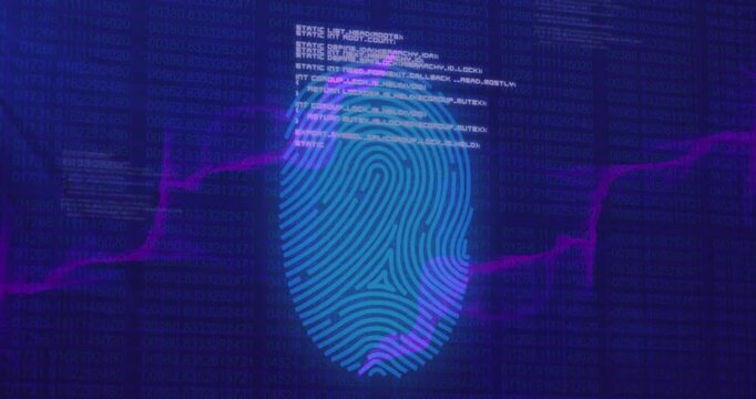 A digital fingerprint computer interface icon on a mesh black background