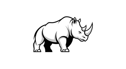 Obraz premium Bold black and white illustration of a rhinoceros against a plain white backdrop