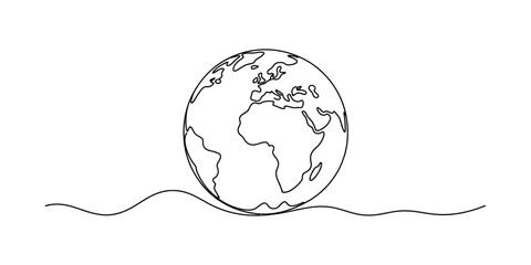 Continuous line drawing of the planet earth globe showing africa and europe on white background © Badhon_Designer