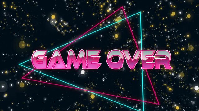 On start, neon pink 3D GAME OVER rotating into center, triangular outline pulsing showing game end