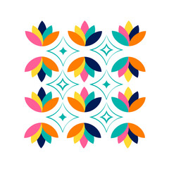 Fototapeta premium Decorative geometric floral card with colorful pattern, modern abstract background