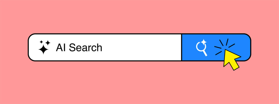 AI search bar interface concept representing artificial intelligence powered search engines. Ideal for tech UI design, web apps, digital assistants, data queries, and modern search technology visuals.