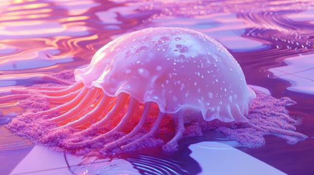 Dreamlike Neon Jelly-Like Pool Float with Geometric Water Surface in Surreal 3D Render