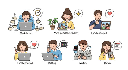 Fototapeta premium Cartoon people with various lifestyles and technology use