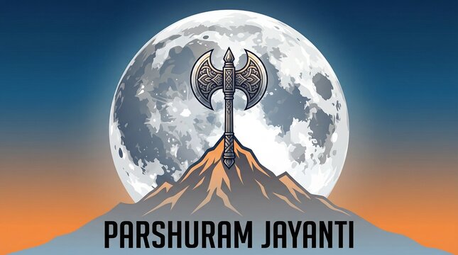 Watercolor style illustration suitable for parshuram jayanti with a stylized axe.