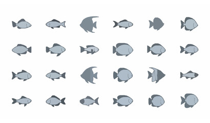 Obraz premium Fish Icons Set Aquatic Life Flat Vector Collection